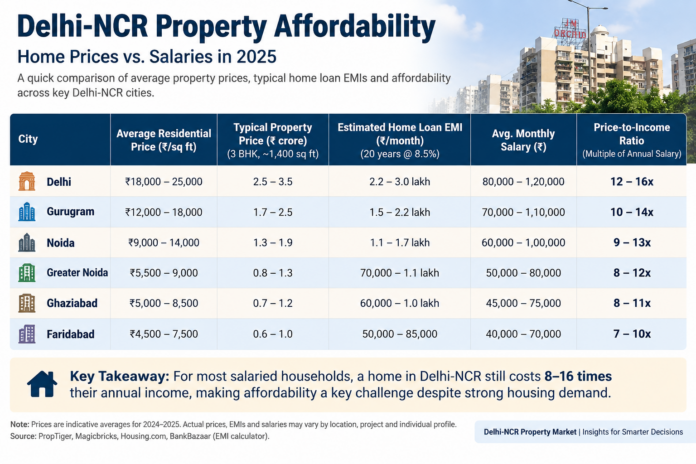Delhi NCR property affordability and residential apartment prices.